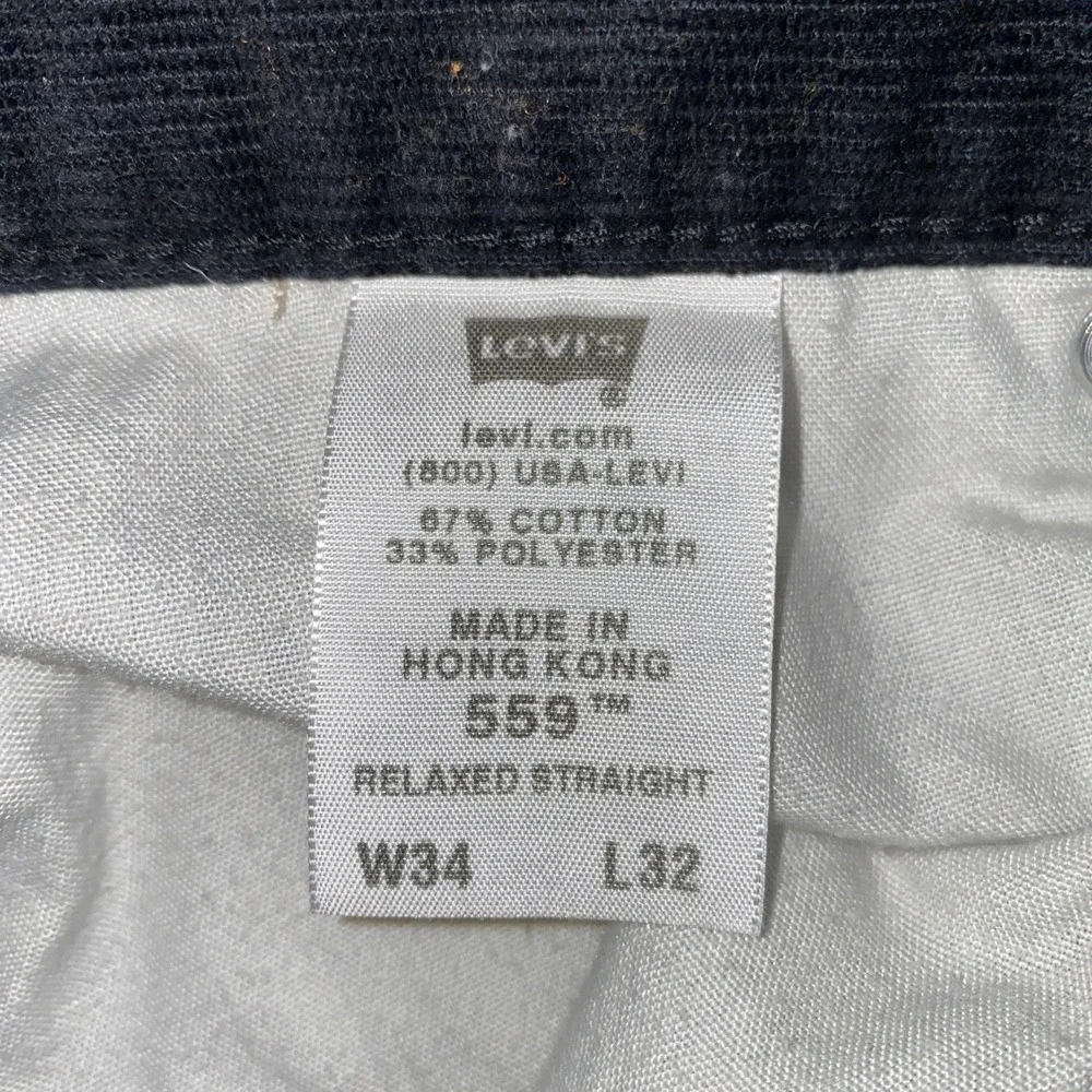 Levi's‎ 559 Mens 34x32 Black Corduroy Jeans Relaxed Fit Straight
